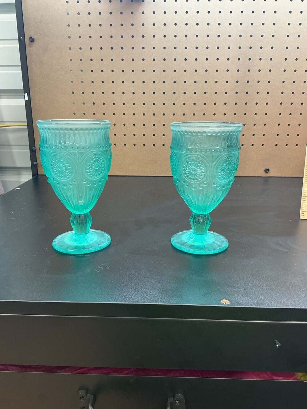 The Pioneer Woman Adeline Teal 12 oz Glass Footed Goblet Set of 2
